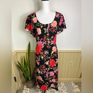 Old Navy XL Floral Black Midi Dress Button Front Boho Garden Party Look